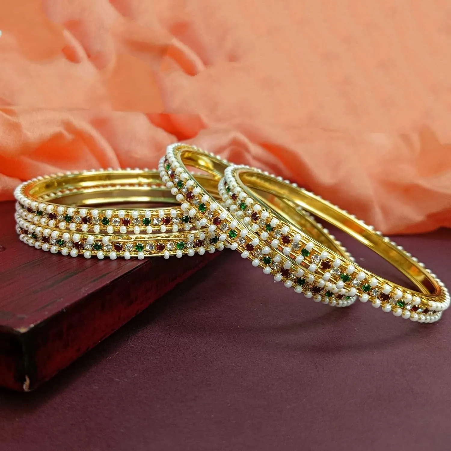 Efulgenz Indian Style Bollywood Traditional Faux Pearl Stone Wedding Bracelet Bangle Set Jewelry