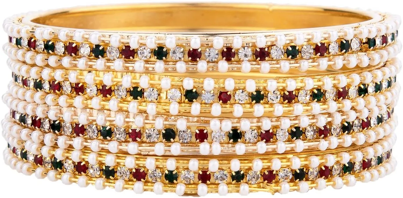 Efulgenz Indian Style Bollywood Traditional Faux Pearl Stone Wedding Bracelet Bangle Set Jewelry