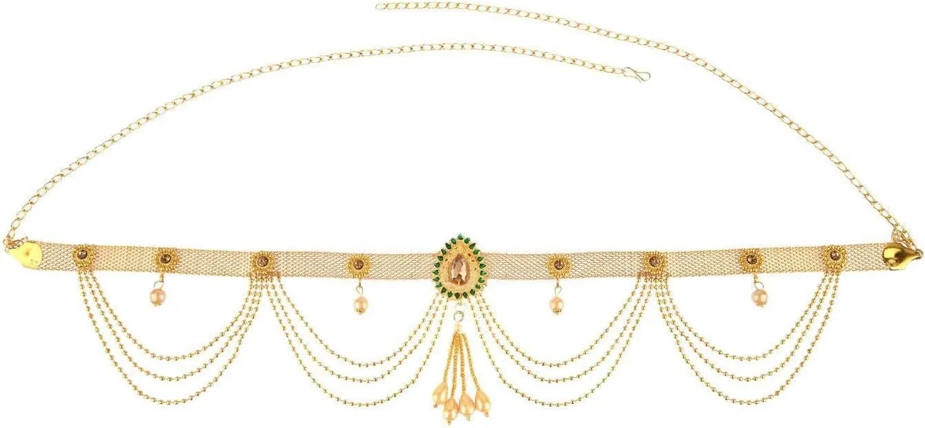 Efulgenz Indian Waist Chain Waist Belt Belly Chain Kamarbandh Gold Tone Crystal Kundan Layered Chain Wedding Bridal Kamarbandh Beach Jewelry Fashion Body Jewelry for Women