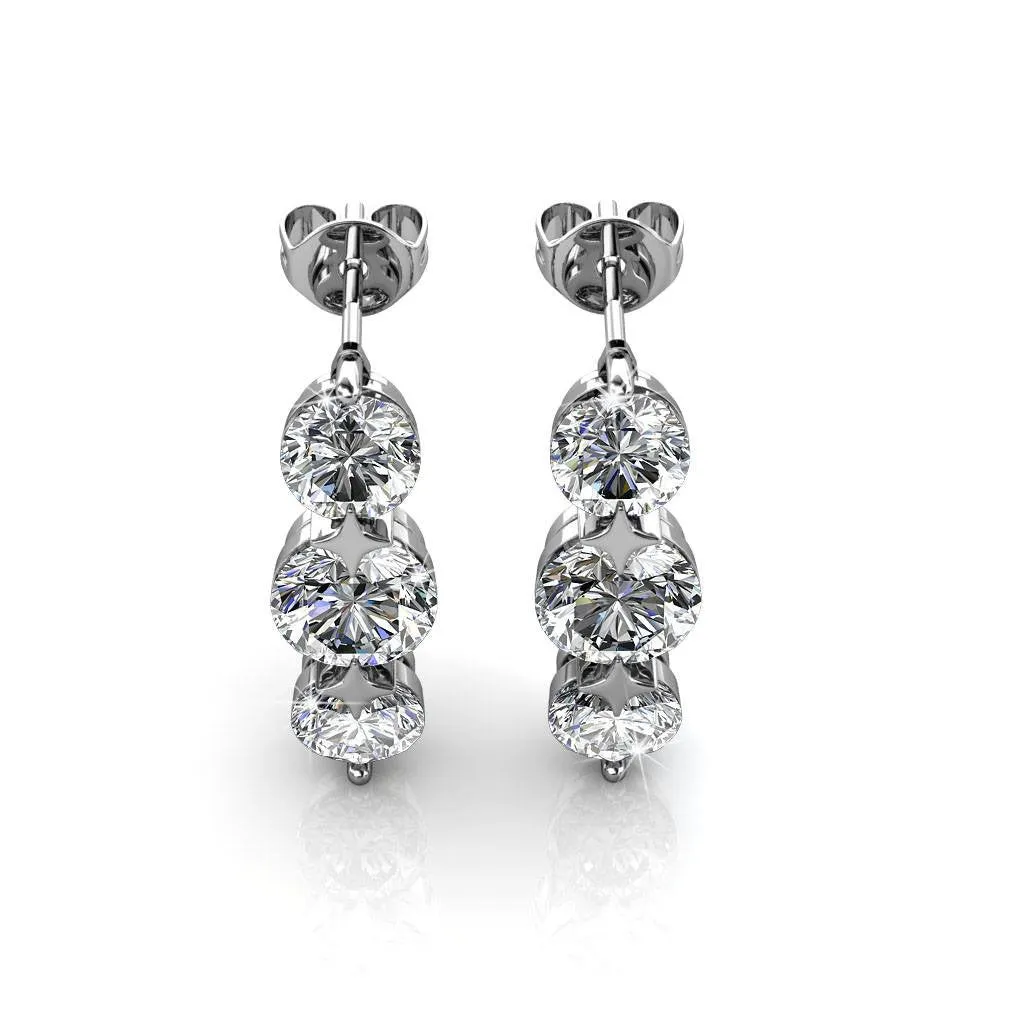 Ellie Light 18k White Gold Plated Stud Drop Earrings with Swarovski Crystals