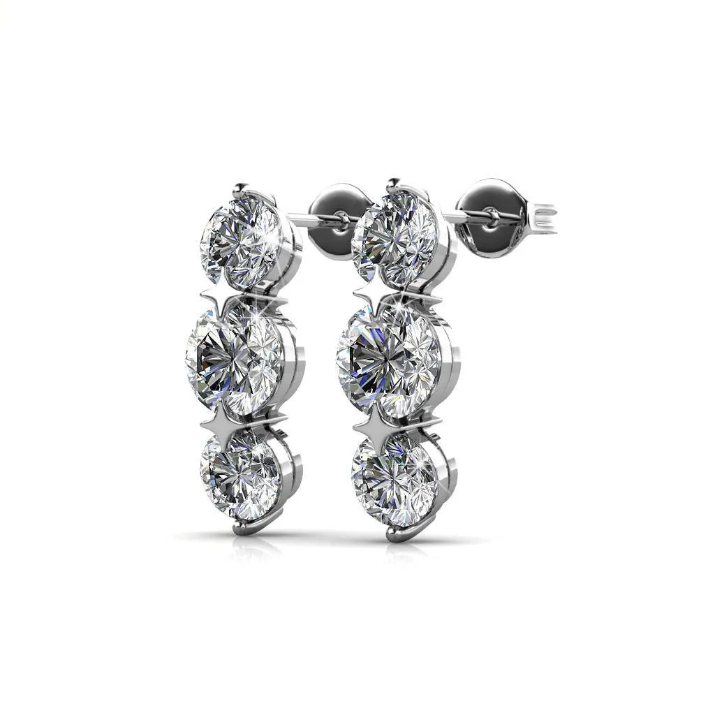 Ellie Light 18k White Gold Plated Stud Drop Earrings with Swarovski Crystals