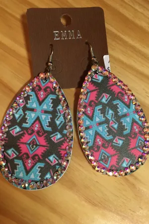 Emma Bright Turquoise And Hot Pink Aztec Earrings