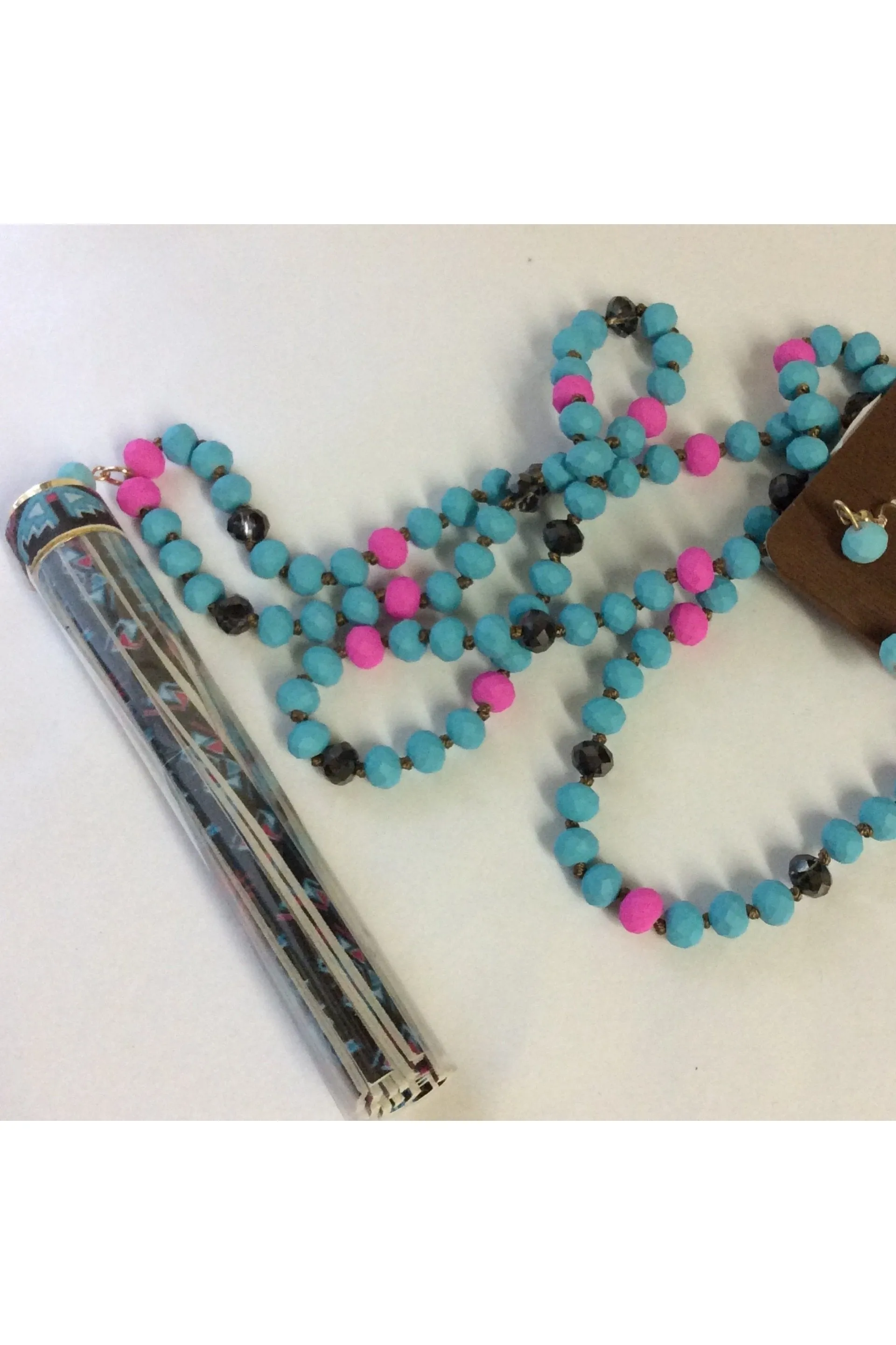 Emma Bright Turquoise And Hot Pink Aztec Necklace