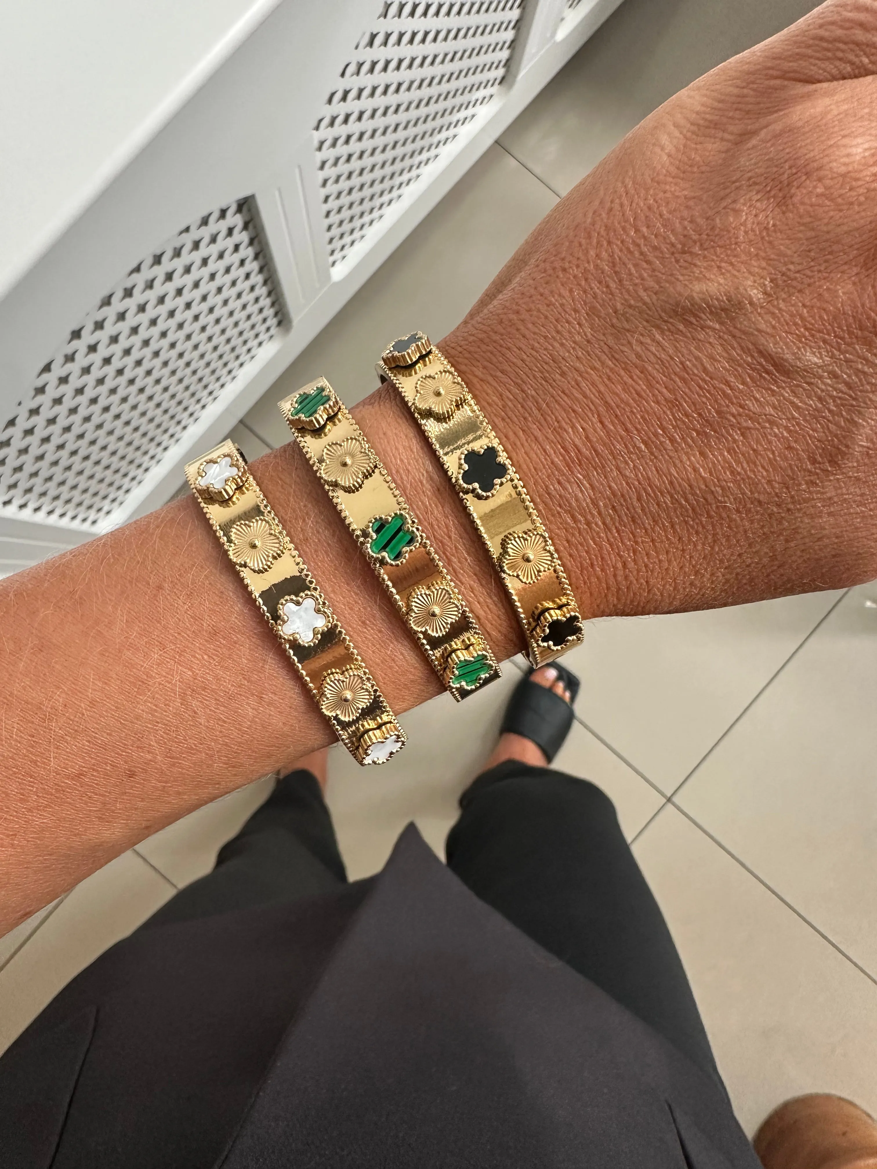 Emma - Gold Green Bangle Bracelet