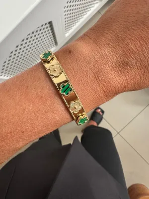 Emma - Gold Green Bangle Bracelet