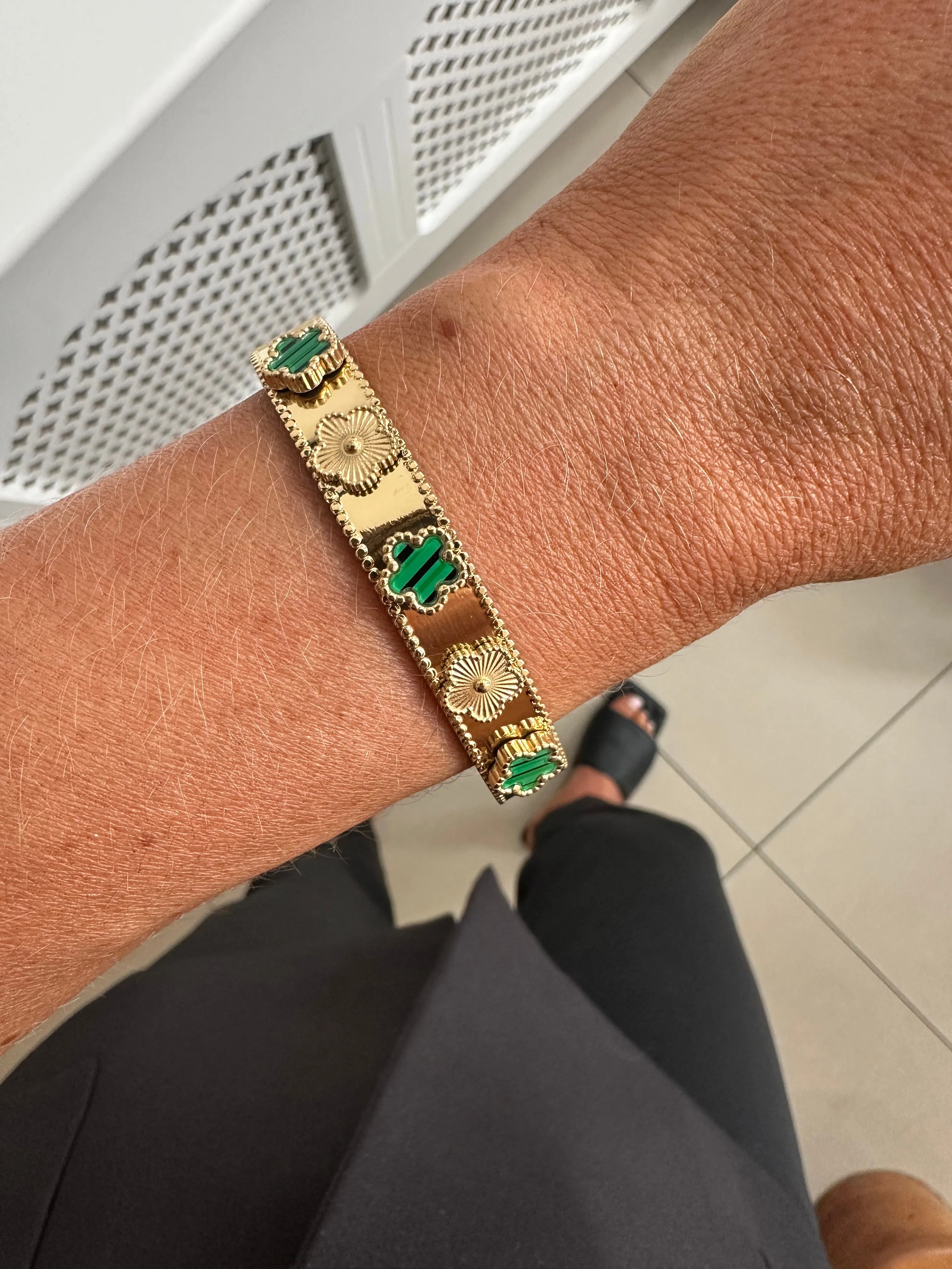 Emma - Gold Green Bangle Bracelet