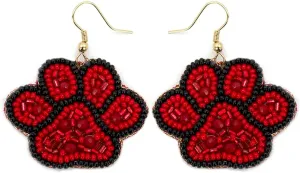 Emulily Beaded Colorful Paw Post Earrings Handmade Black and Red Paw Earrings