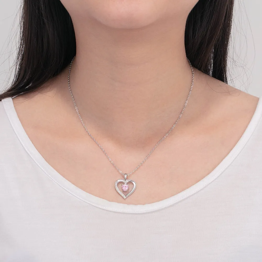 Engrave Name Heart Pendants with Customize Birthstone Necklace
