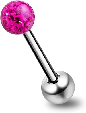 Epoxy Multi Fuchsia Crystal Stone Ball with 14 Gauge 316L Surgical Steel Tongue Ring