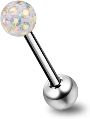 Epoxy Multi Rainbow Crystal Stone Ball with 14 Gauge 316L Surgical Steel Tongue Ring