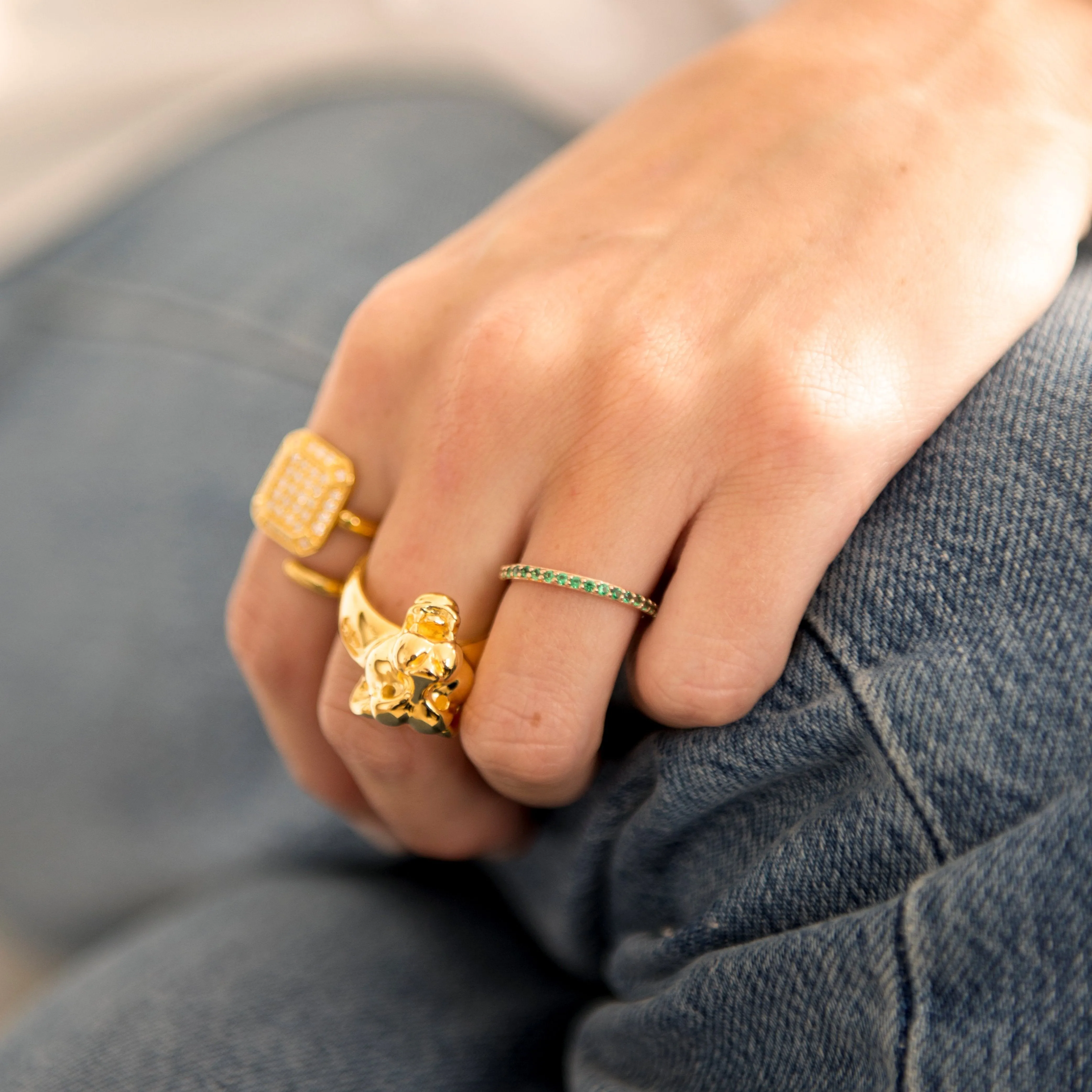 Eternity Ring Rose Gold with Green Pave