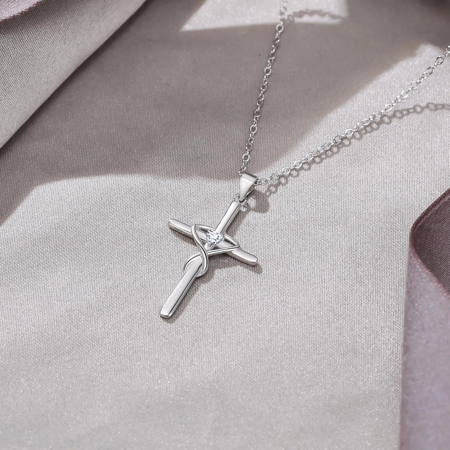 EVER FAITH 925 Sterling Silver Birthstone Cross Necklace for Women, Heart Cubic Zirconia Infinity Pendant Necklaces Birthday/Mothers Day/Valentines/Christmas Jewelry Gift for Her