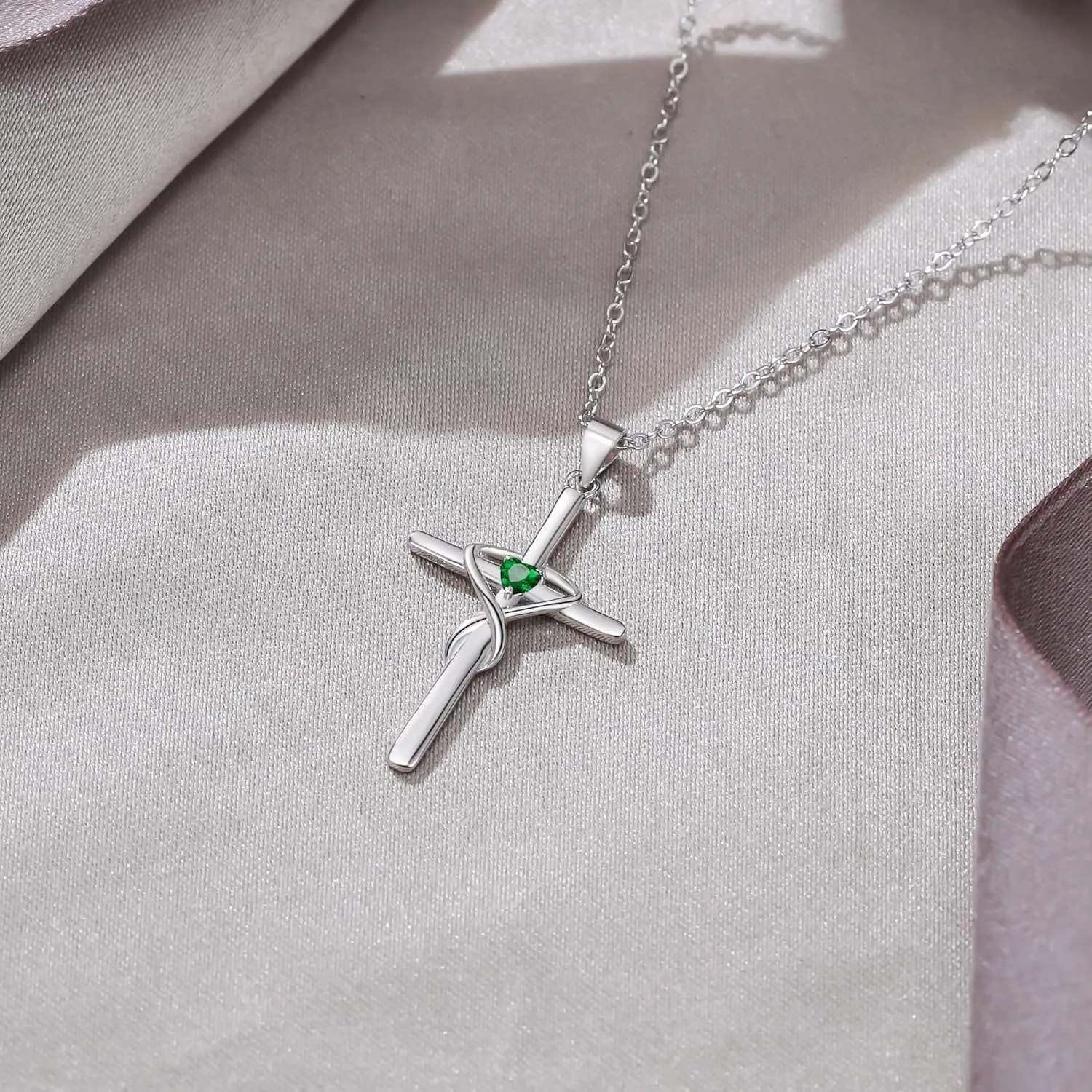 EVER FAITH 925 Sterling Silver Birthstone Cross Necklace for Women, Heart Cubic Zirconia Infinity Pendant Necklaces Birthday/Mothers Day/Valentines/Christmas Jewelry Gift for Her