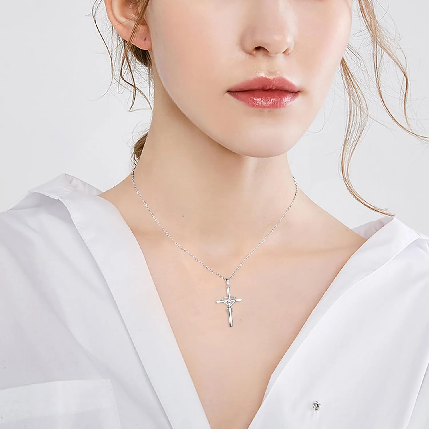 EVER FAITH 925 Sterling Silver Birthstone Cross Necklace for Women, Heart Cubic Zirconia Infinity Pendant Necklaces Birthday/Mothers Day/Valentines/Christmas Jewelry Gift for Her