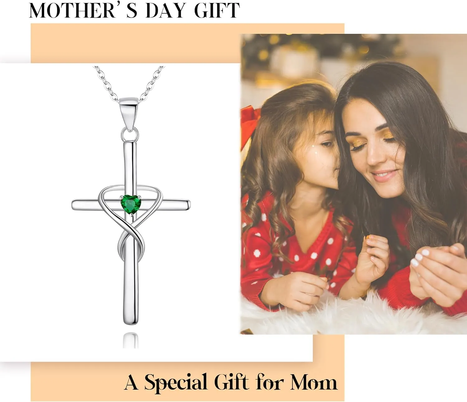 EVER FAITH 925 Sterling Silver Birthstone Cross Necklace for Women, Heart Cubic Zirconia Infinity Pendant Necklaces Birthday/Mothers Day/Valentines/Christmas Jewelry Gift for Her
