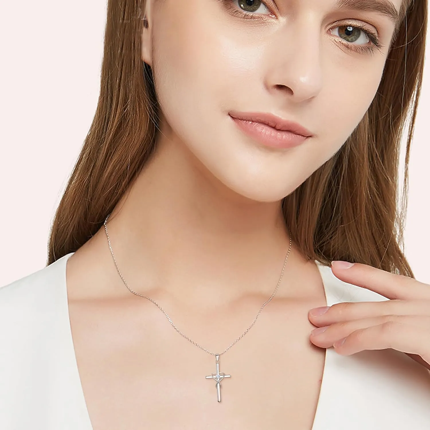 EVER FAITH 925 Sterling Silver Birthstone Cross Necklace for Women, Heart Cubic Zirconia Infinity Pendant Necklaces Birthday/Mothers Day/Valentines/Christmas Jewelry Gift for Her