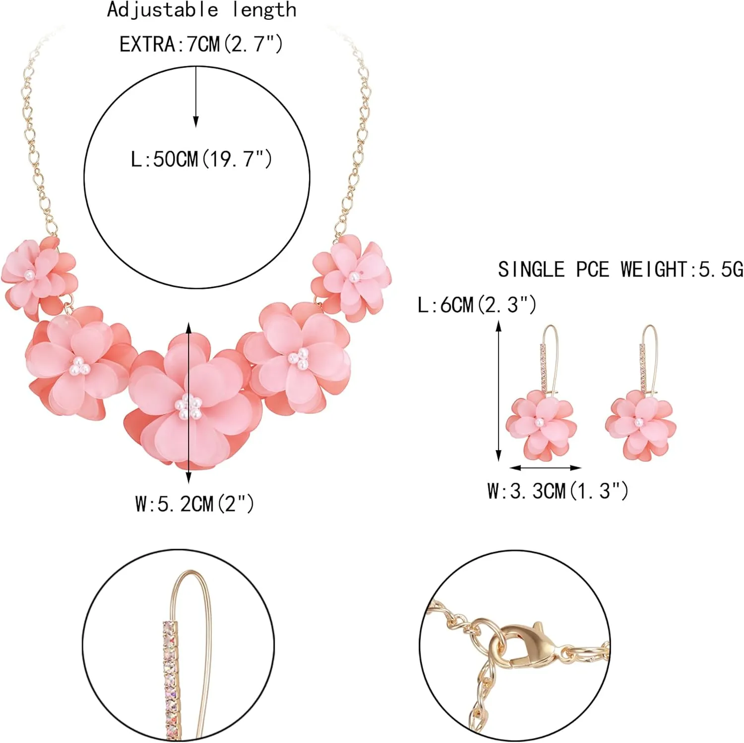EVER FAITH Flower Collar Necklace, Faux Pearl Floral Summer Beach Statement Choker Necklaces Dangle Earrings for Women, Handmade Fashion Boho Party Prom Jewelry Accessories