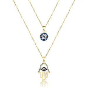 Evil Eye Necklace for Women 18K Gold Plated Dainty Gold Evil Eye Pendant Necklace Hamsa Hand Necklace Protection Necklace for Women