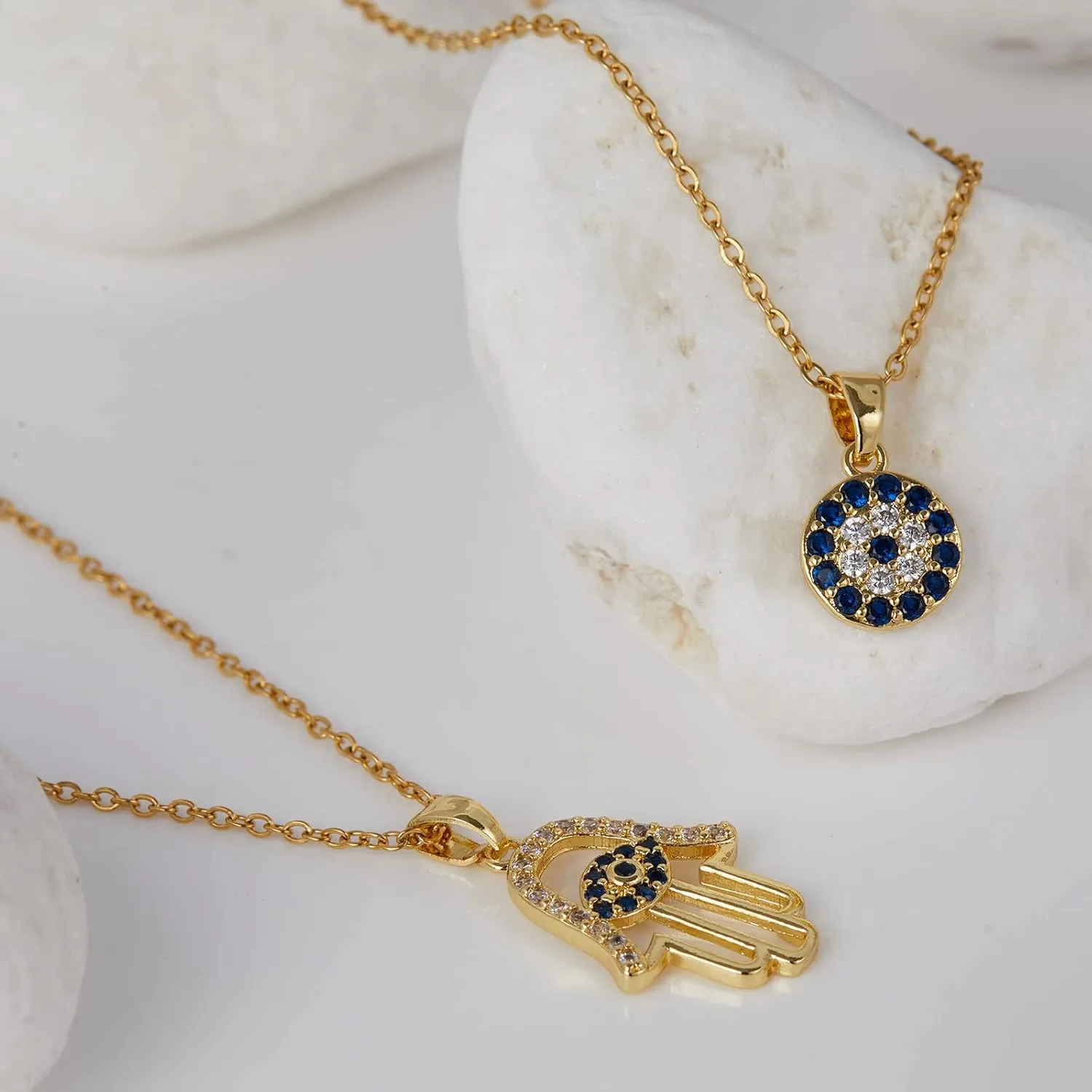 Evil Eye Necklace for Women 18K Gold Plated Dainty Gold Evil Eye Pendant Necklace Hamsa Hand Necklace Protection Necklace for Women