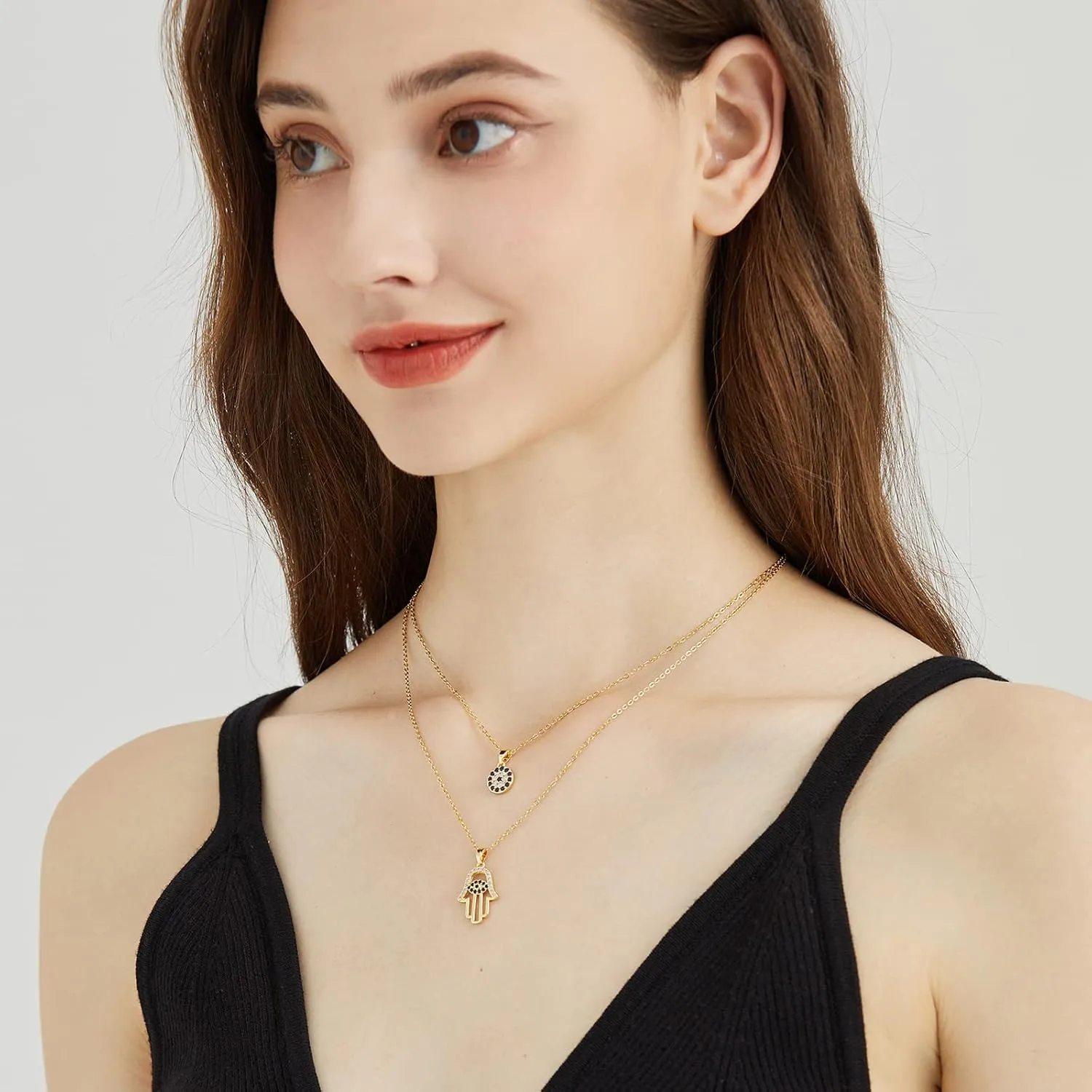 Evil Eye Necklace for Women 18K Gold Plated Dainty Gold Evil Eye Pendant Necklace Hamsa Hand Necklace Protection Necklace for Women