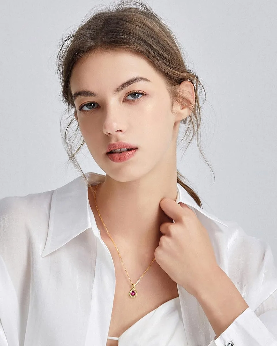 FANCIME Birthstone Necklaces for Women Fine Jewelry Sterling Silver Dainty Infinity Pendant Anniversary Birthday Christmas Gifts for Her Wife Mom Lady Daughter, Chain 16" 2" Extend