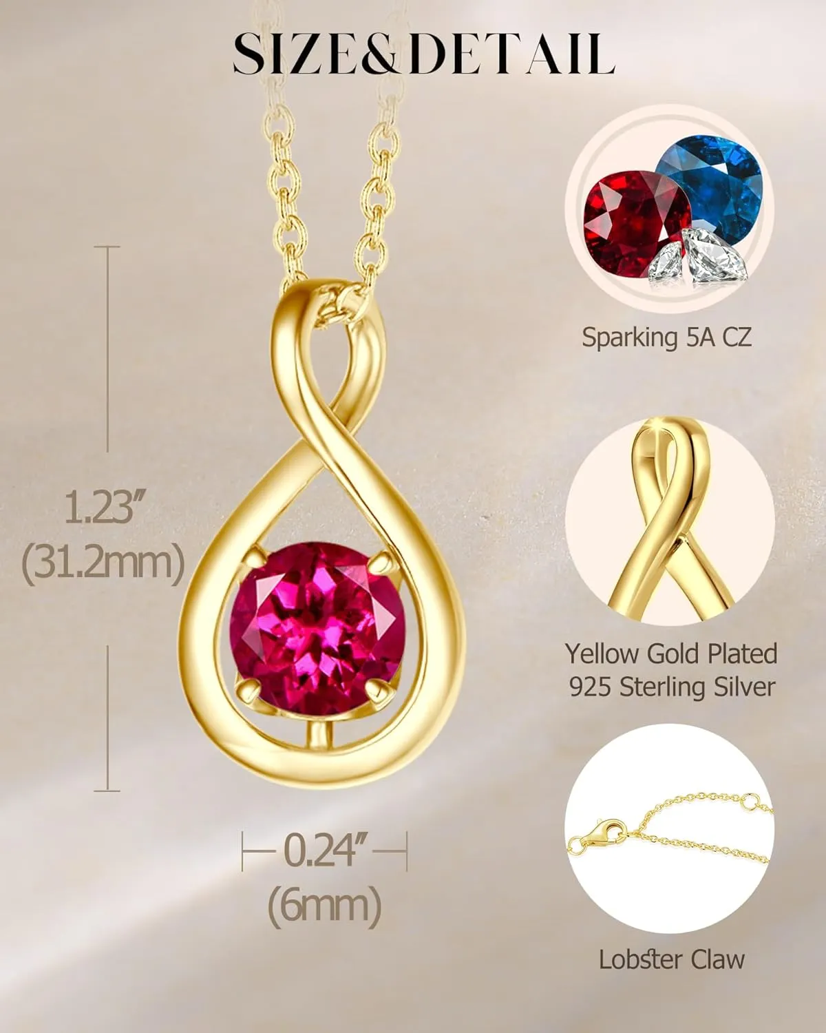FANCIME Birthstone Necklaces for Women Fine Jewelry Sterling Silver Dainty Infinity Pendant Anniversary Birthday Christmas Gifts for Her Wife Mom Lady Daughter, Chain 16" 2" Extend