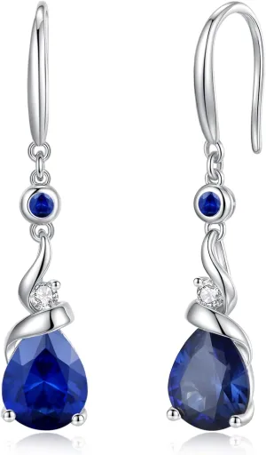 FANCIME Women Drop Earrings 925 Sterling Silver with Pear Gemstone Dangle Birthstone Earring Fine Jewelry Birthday Gifts for Women