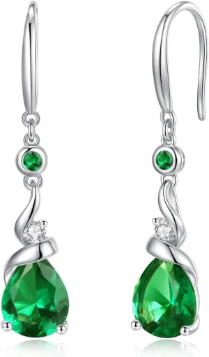 FANCIME Women Drop Earrings 925 Sterling Silver with Pear Gemstone Dangle Birthstone Earring Fine Jewelry Birthday Gifts for Women