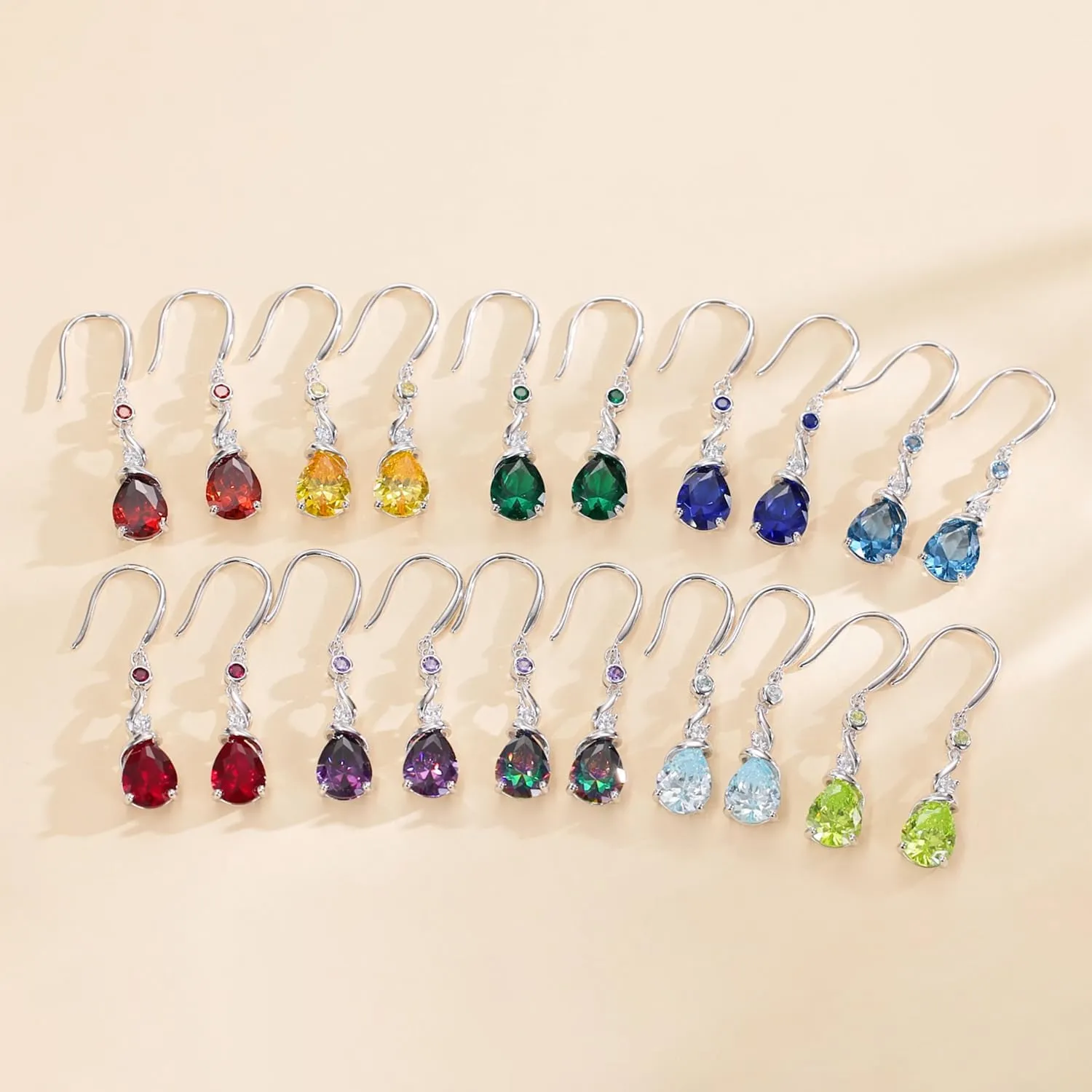 FANCIME Women Drop Earrings 925 Sterling Silver with Pear Gemstone Dangle Birthstone Earring Fine Jewelry Birthday Gifts for Women