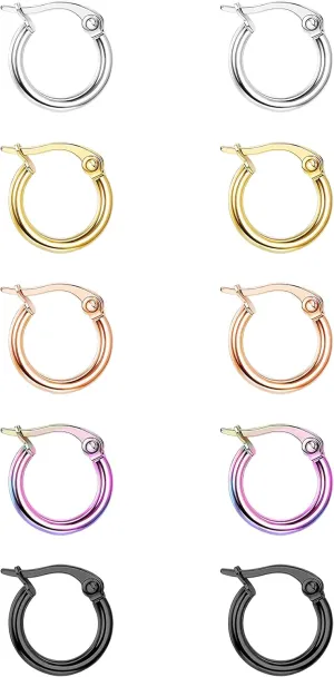 FASACCO Colorful Hoop Earrings Surgical Steel Hoop Earrings for Women Loop Earrings 10mm/15mm/20mm/25mm