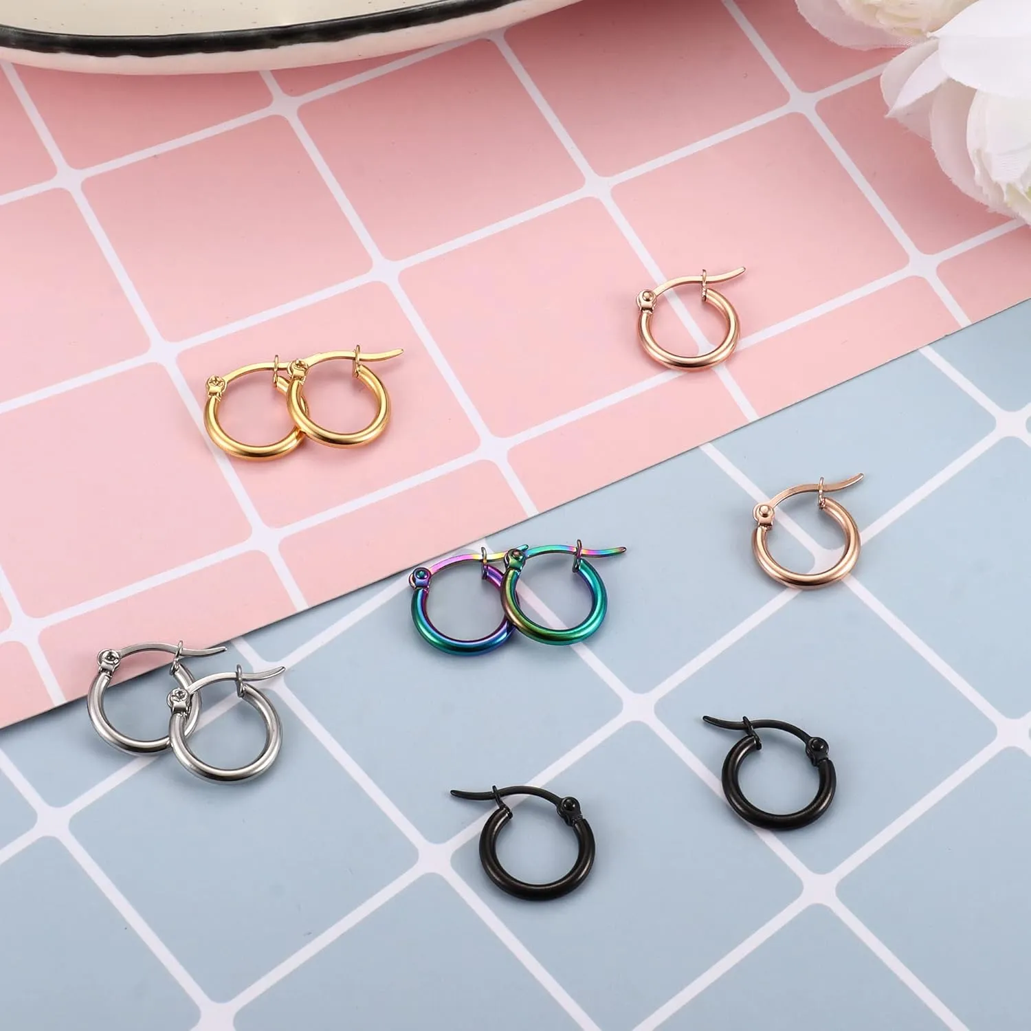 FASACCO Colorful Hoop Earrings Surgical Steel Hoop Earrings for Women Loop Earrings 10mm/15mm/20mm/25mm