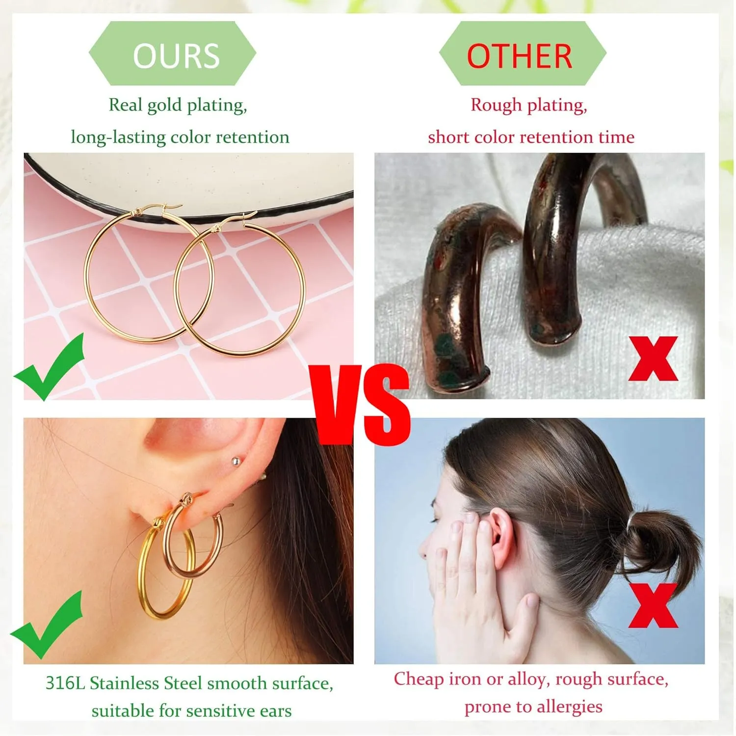 FASACCO Colorful Hoop Earrings Surgical Steel Hoop Earrings for Women Loop Earrings 10mm/15mm/20mm/25mm