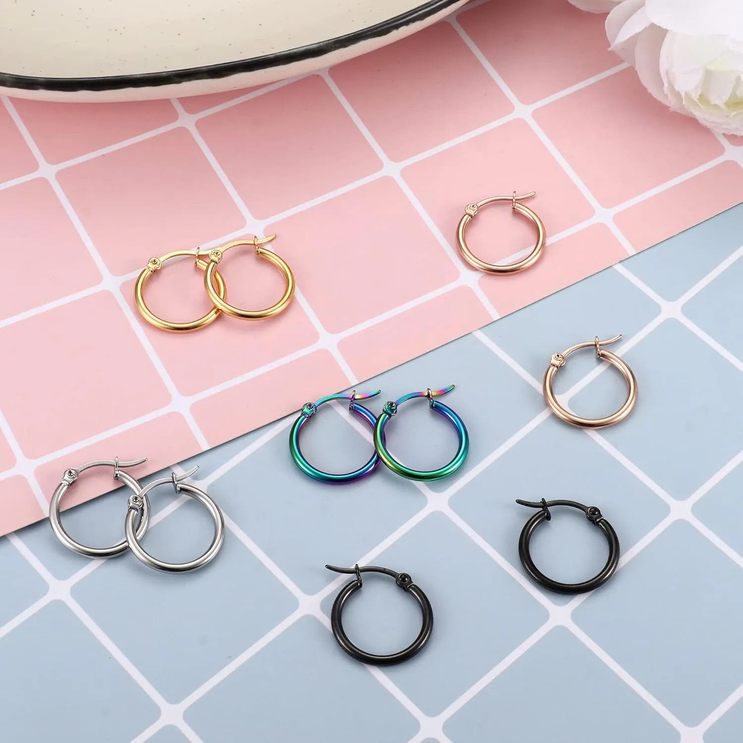 FASACCO Colorful Hoop Earrings Surgical Steel Hoop Earrings for Women Loop Earrings 10mm/15mm/20mm/25mm