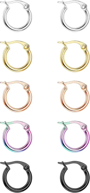 FASACCO Colorful Hoop Earrings Surgical Steel Hoop Earrings for Women Loop Earrings 10mm/15mm/20mm/25mm