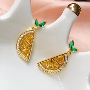 Fashion Sparkly Lemon Earrings for Women Cute Cubic Zirconia Fruit Shape Statement Sterling Hypoallergenic Stud Earrings Jewelry Gifts