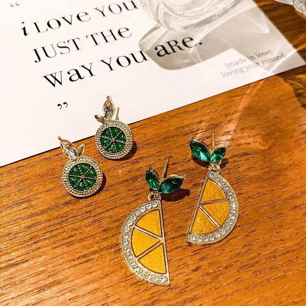 Fashion Sparkly Lemon Earrings for Women Cute Cubic Zirconia Fruit Shape Statement Sterling Hypoallergenic Stud Earrings Jewelry Gifts