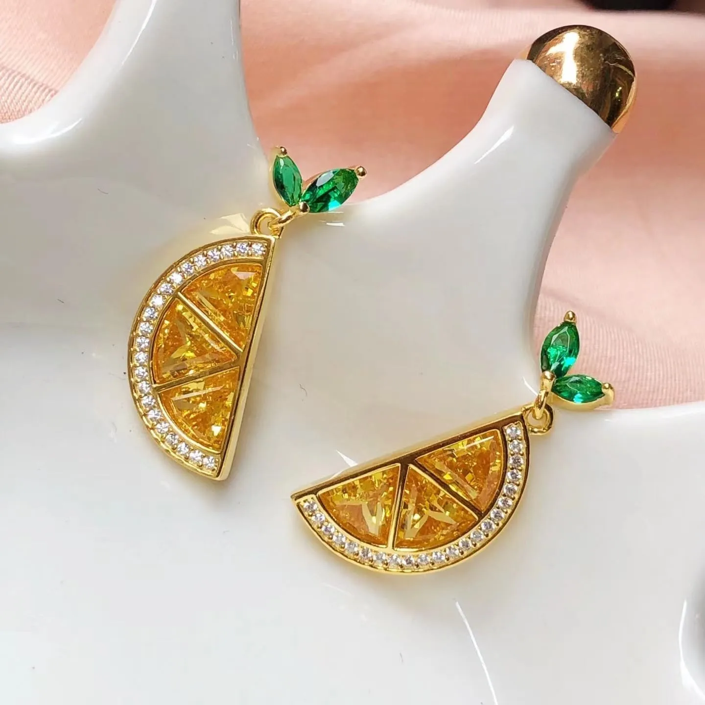 Fashion Sparkly Lemon Earrings for Women Cute Cubic Zirconia Fruit Shape Statement Sterling Hypoallergenic Stud Earrings Jewelry Gifts
