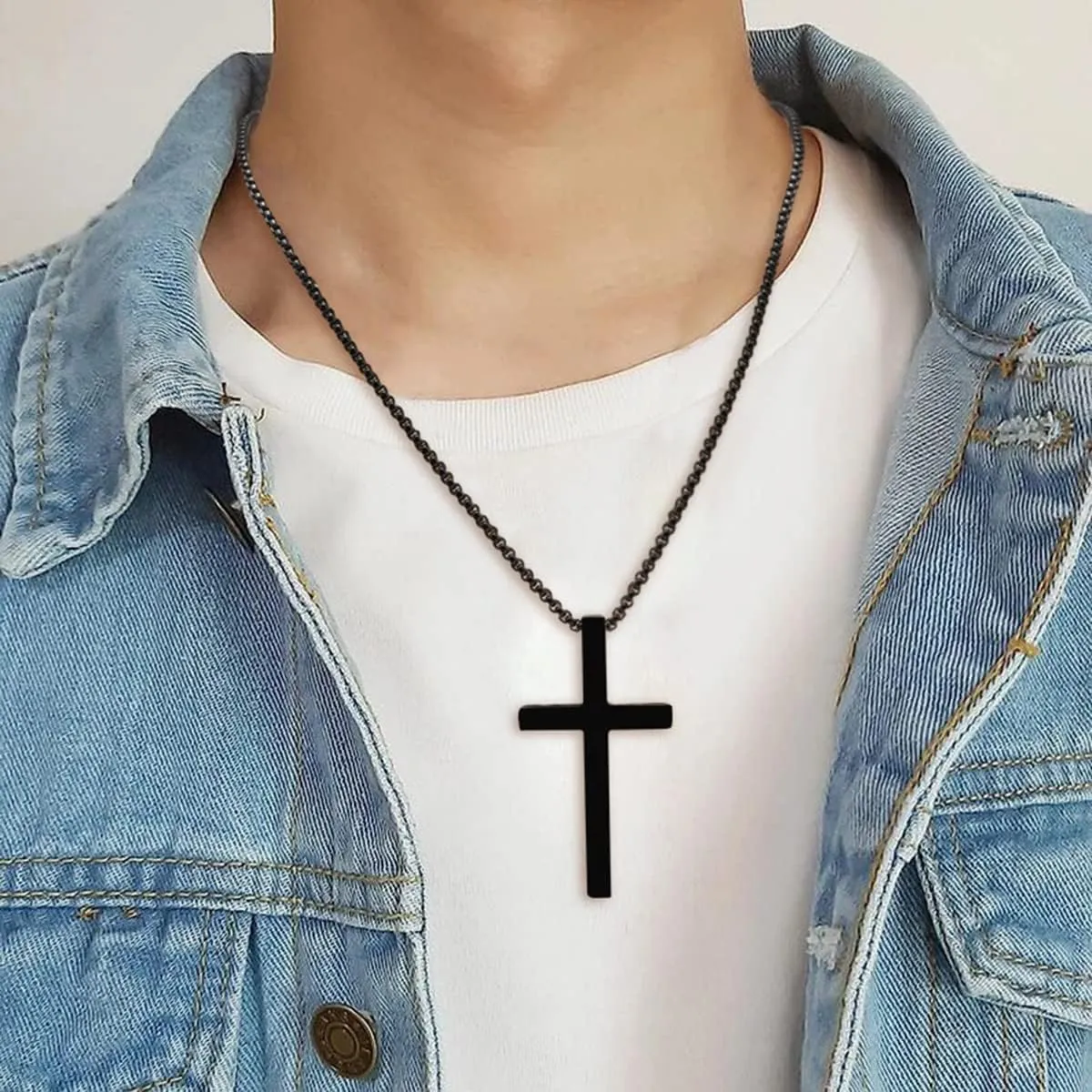 Father's Day Gifts Cross Necklaces for Men Christian Cross Necklace for Boys Cross Necklace Gold Silver Black Cross Necklace for Mens Jewelry Religious Birthday Christmas Gifts for Men Chains