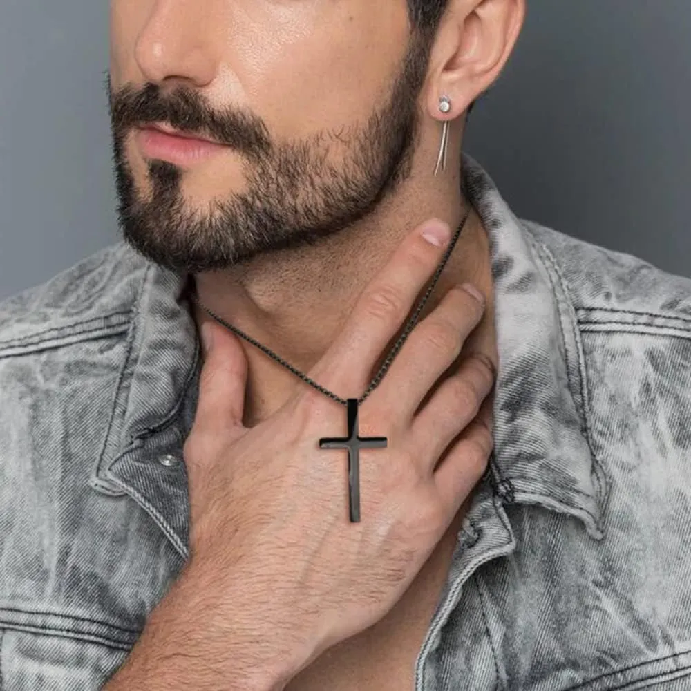 Father's Day Gifts Cross Necklaces for Men Christian Cross Necklace for Boys Cross Necklace Gold Silver Black Cross Necklace for Mens Jewelry Religious Birthday Christmas Gifts for Men Chains