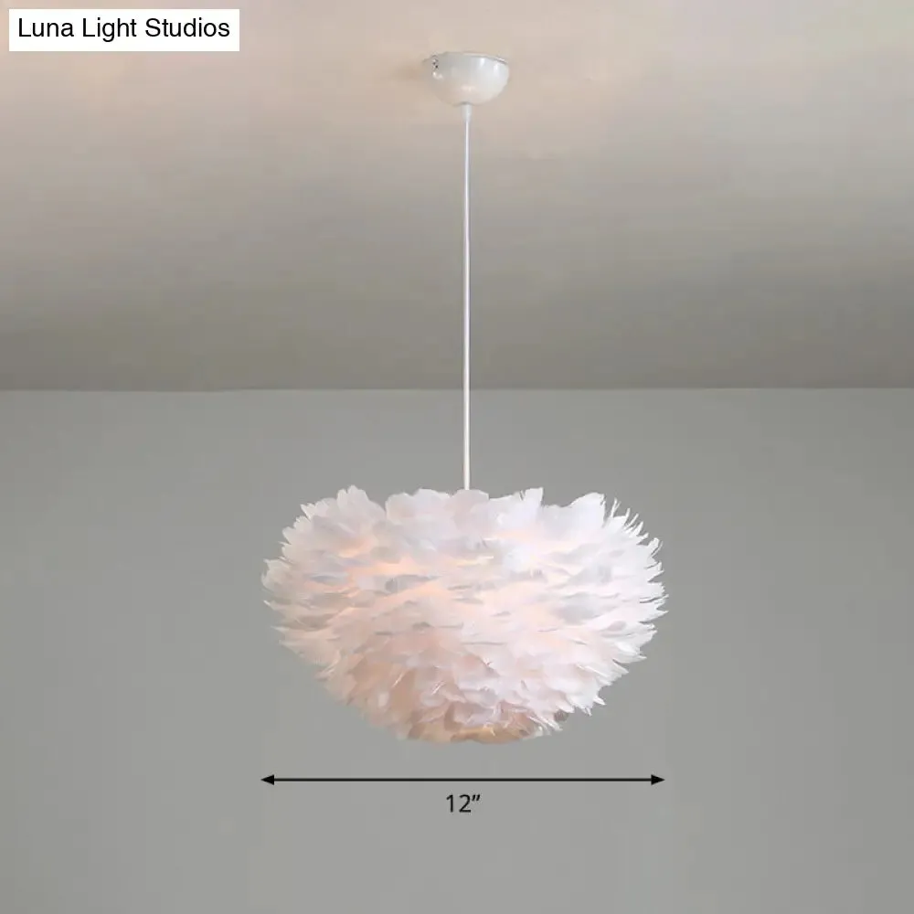 Feather Hemispherical Pendant Lamp - Minimalist White Suspension Light for Bedroom