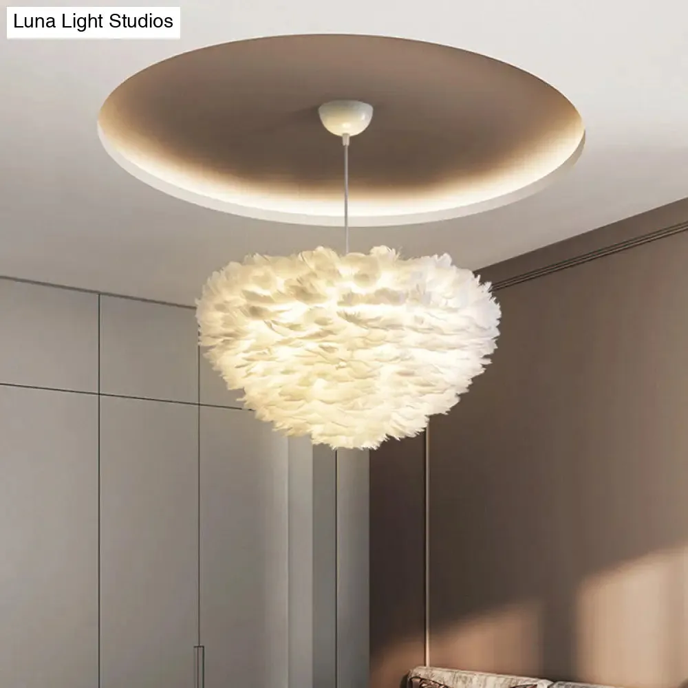 Feather Hemispherical Pendant Lamp - Minimalist White Suspension Light for Bedroom