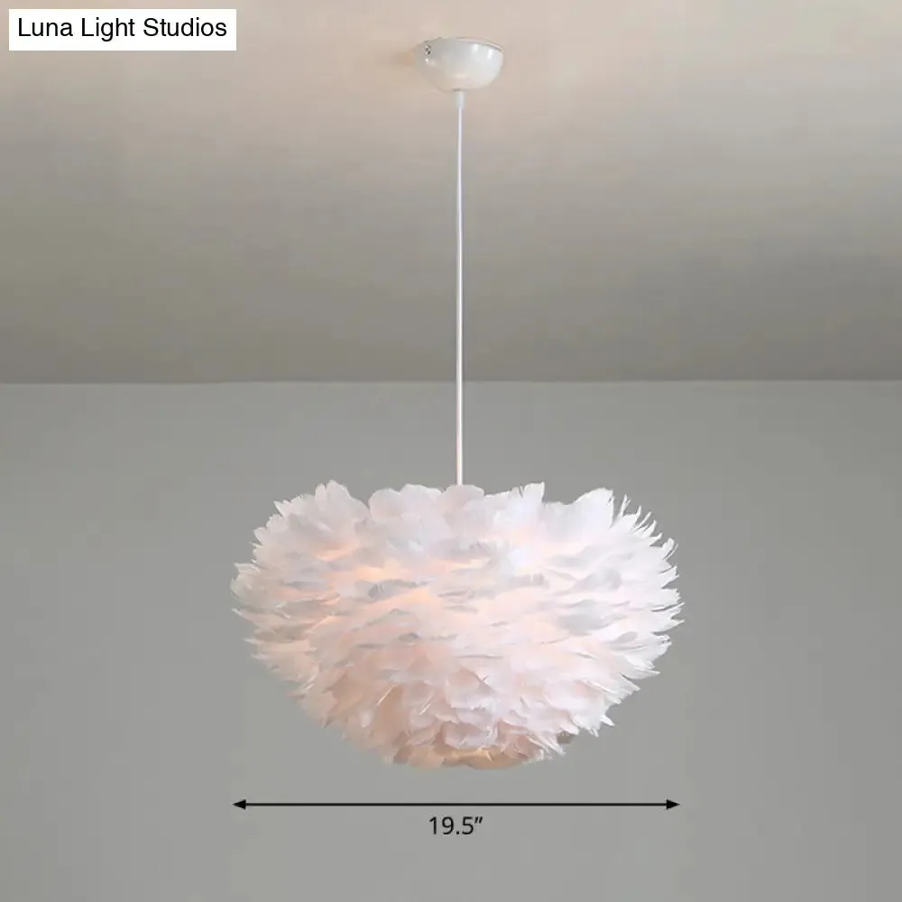 Feather Hemispherical Pendant Lamp - Minimalist White Suspension Light for Bedroom