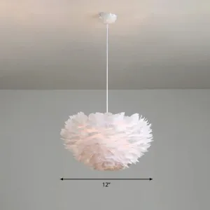 Feather Hemispherical Pendant Lamp - Minimalist White Suspension Light for Bedroom