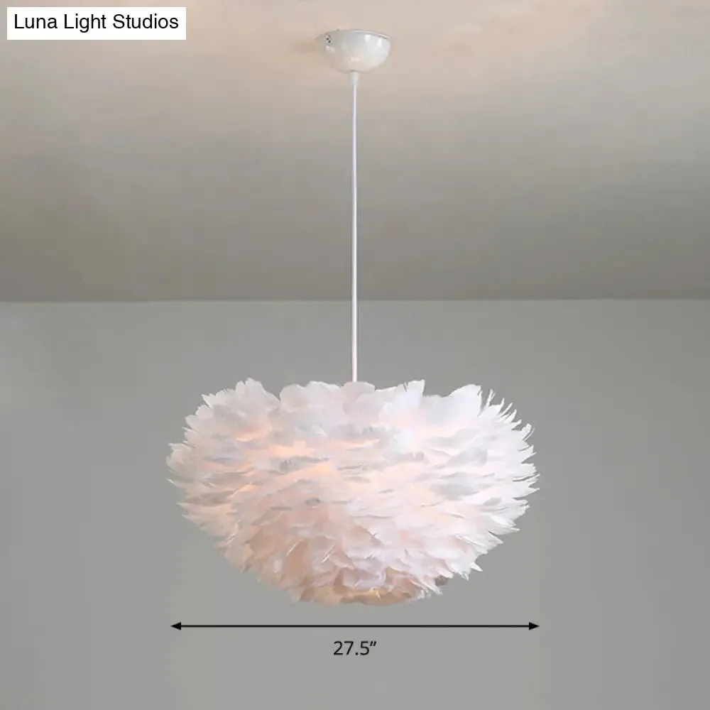 Feather Hemispherical Pendant Lamp - Minimalist White Suspension Light for Bedroom