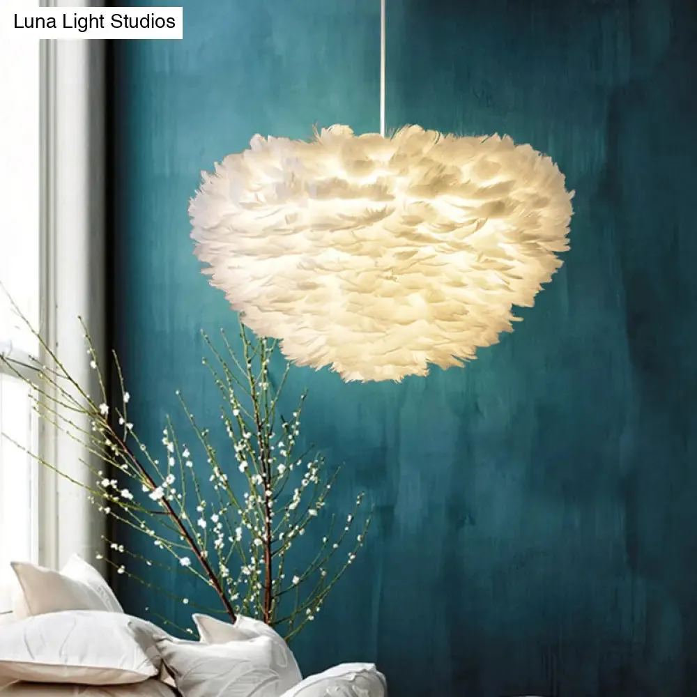 Feather Hemispherical Pendant Lamp - Minimalist White Suspension Light for Bedroom