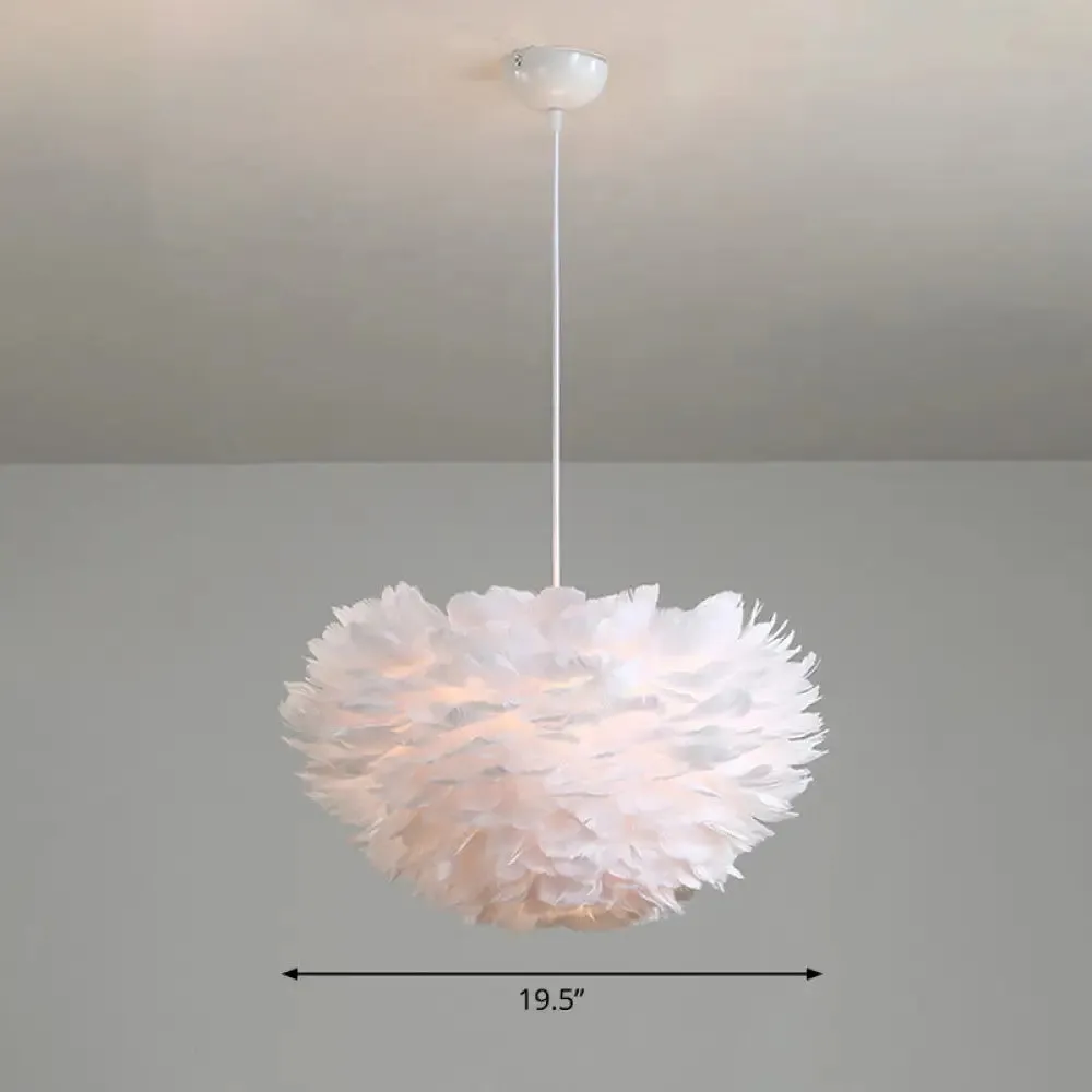 Feather Hemispherical Pendant Lamp - Minimalist White Suspension Light for Bedroom