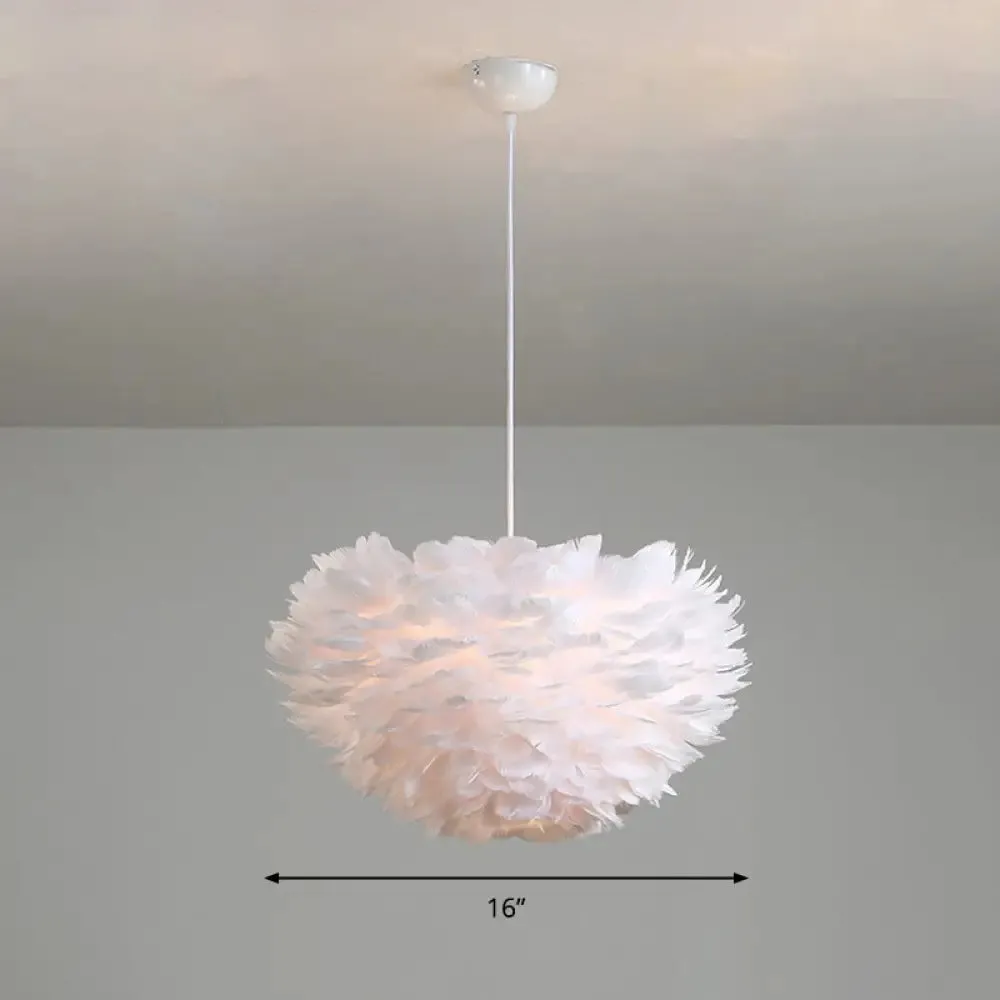 Feather Hemispherical Pendant Lamp - Minimalist White Suspension Light for Bedroom