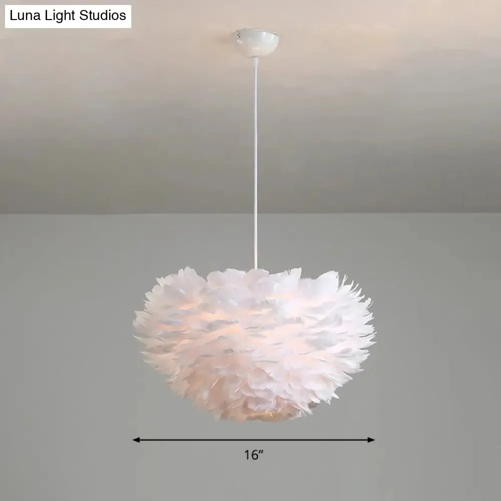 Feather Hemispherical Pendant Lamp - Minimalist White Suspension Light for Bedroom
