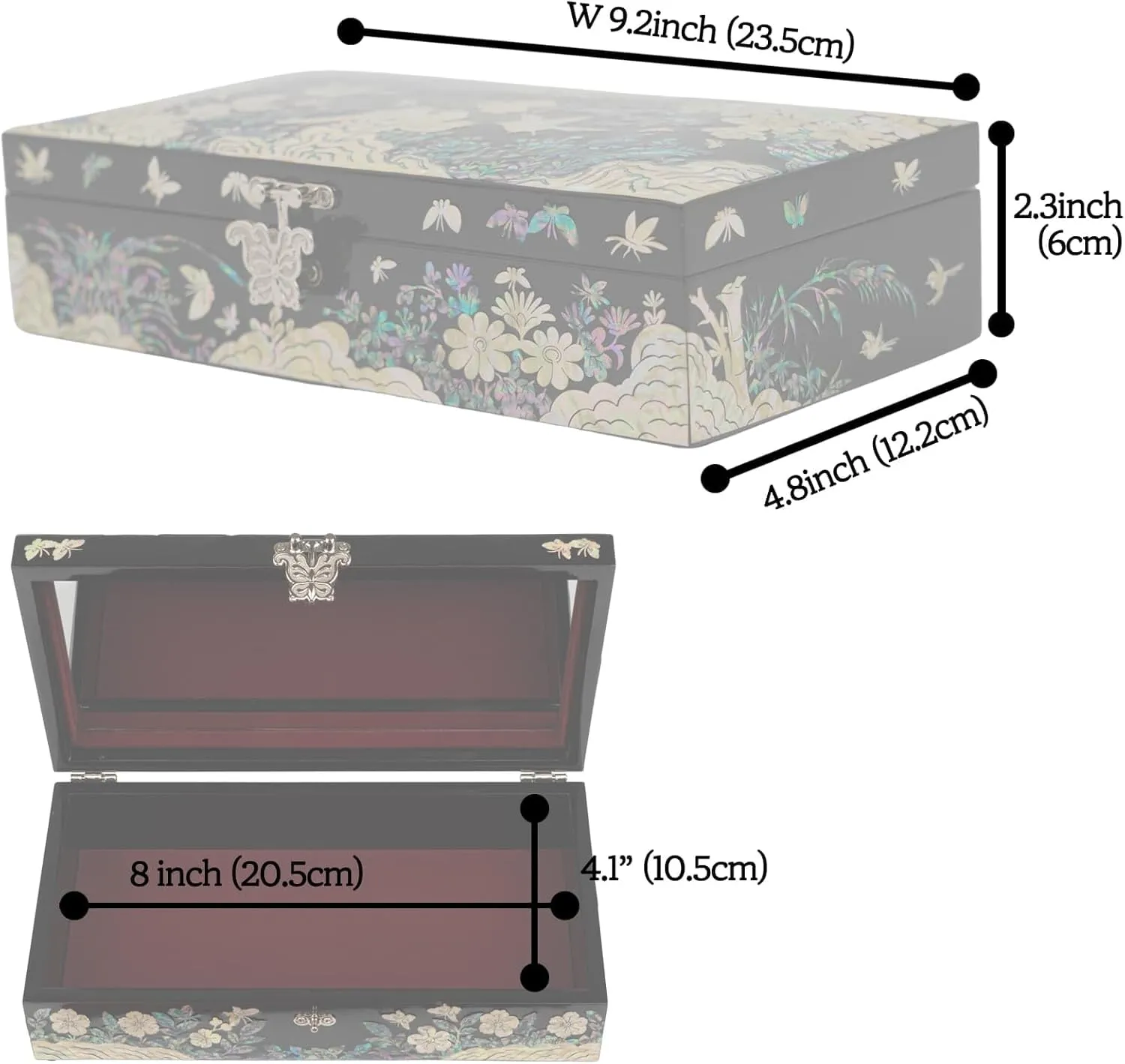 February Mountain Mother of Pearl Jewelry Box with Removable Ring Tray - Gifts for Women Birthday Wedding Christmas