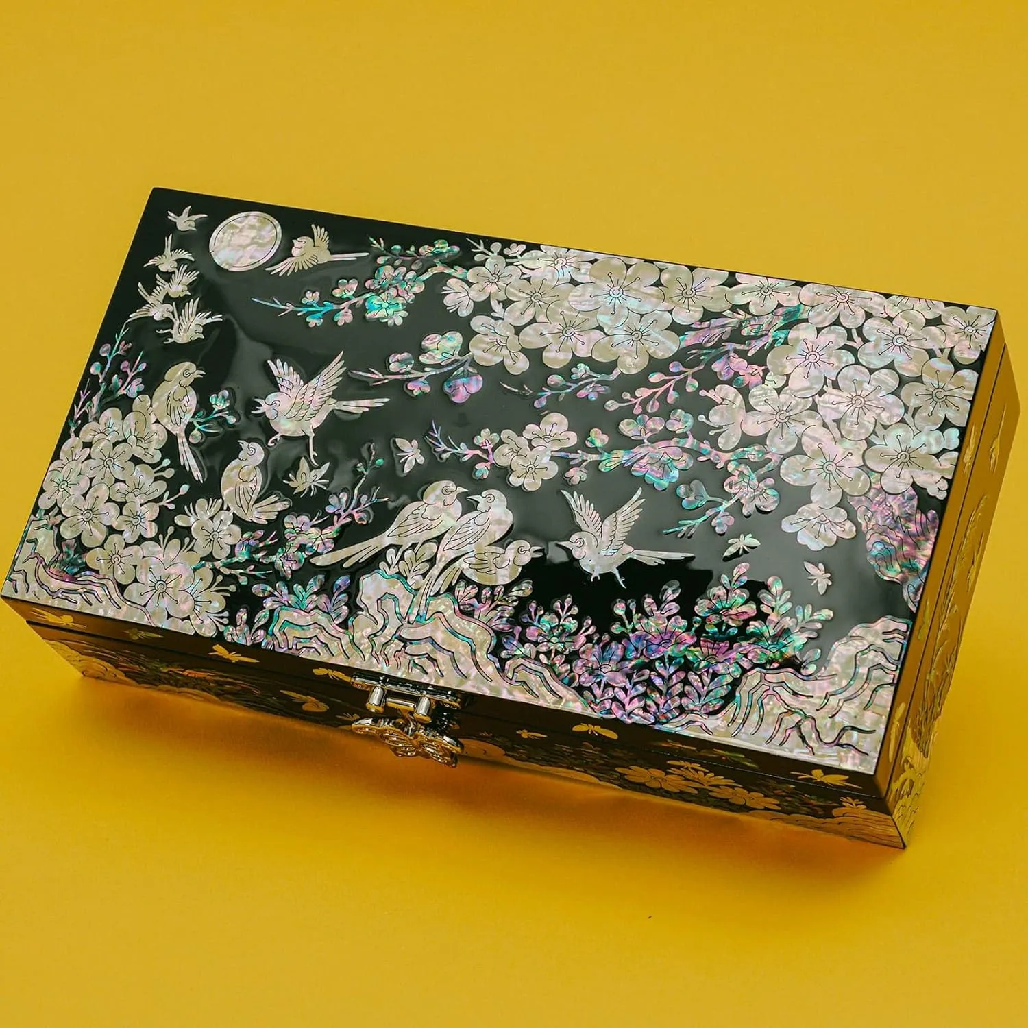 February Mountain Mother of Pearl Jewelry Box with Removable Ring Tray - Gifts for Women Birthday Wedding Christmas